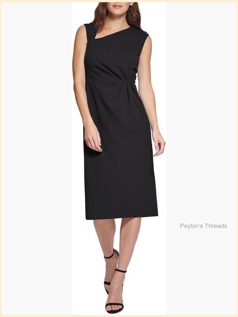 Sleeveless Asymmetric Neck Scuba Crepe Midi Dress Sheath Work